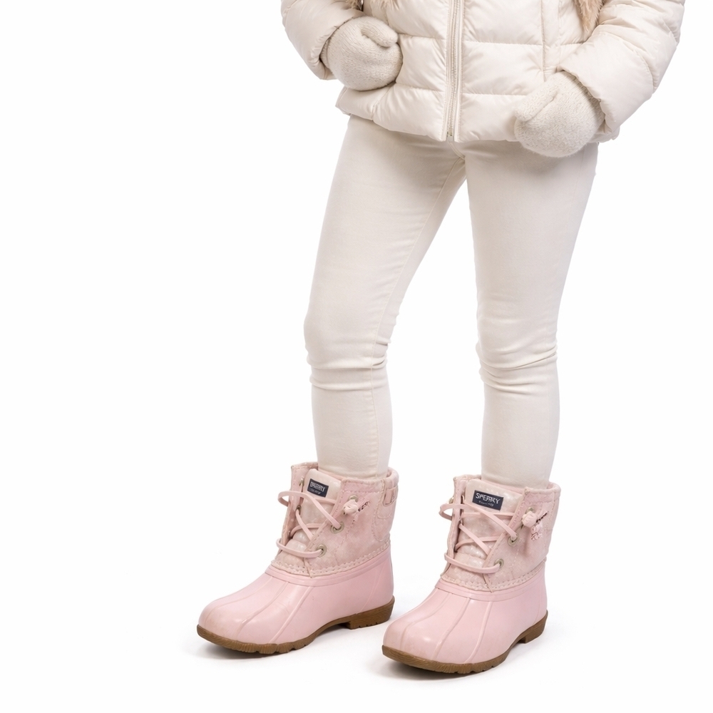 Sperry Kids Pink Glitter Duck Boots Size 8 Waterproof Rain Shoes - Picture 13 of 14